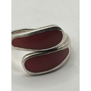 CHAPAL ZENRAY 925 Sterling Silver Vintage CORAL Bypass Ring Size 7.5, 925